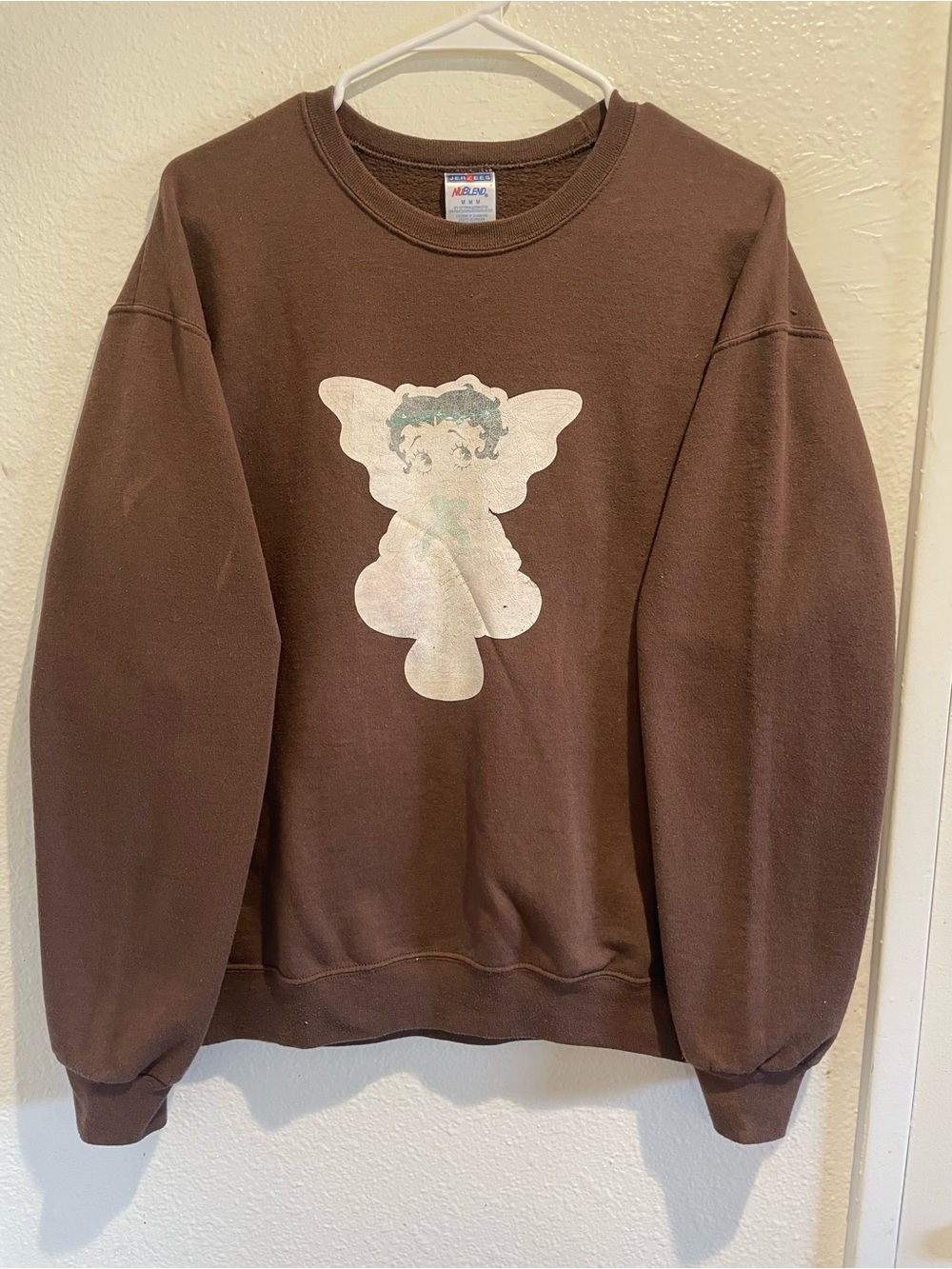 🤎 VINTAGE Y2K Betty Boop Angel Brown Crewneck Sweatshirt M Jerzees NuBlend